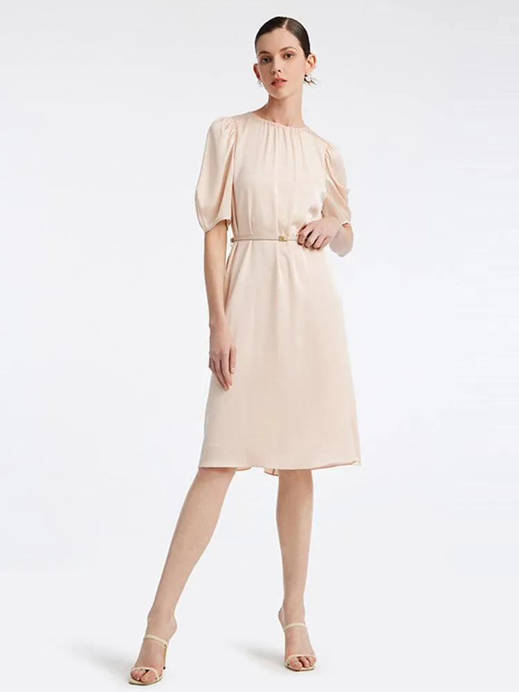 22 Momme Stretch Silk Waist Gathering Dress