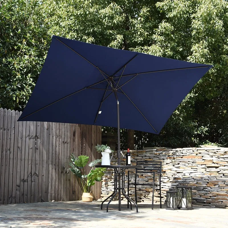 6.5x10ft Rectangle Tilt Patio Umbrella - Dark Blue