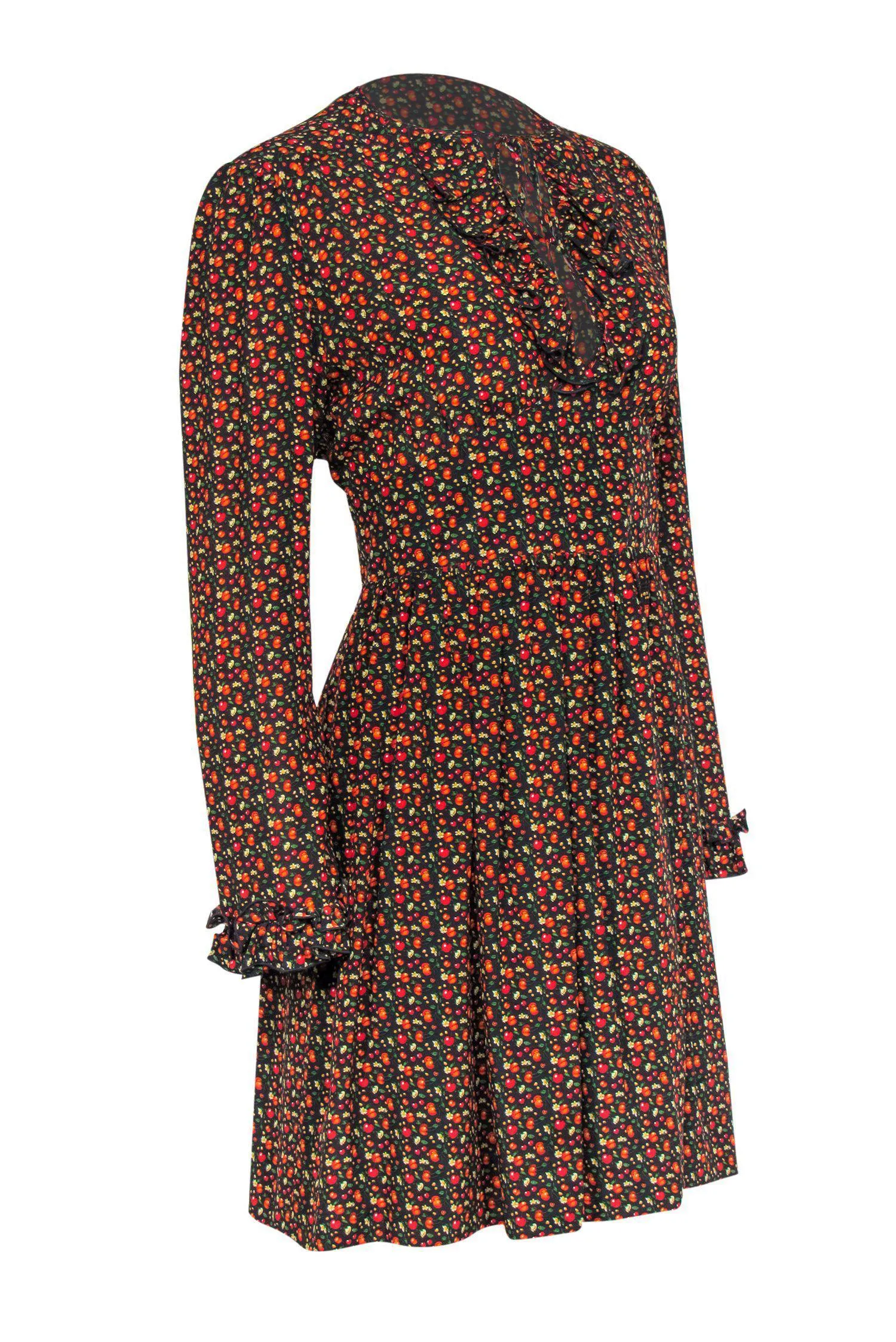 A.P.C. - Cherry Print Ruffle Neckline A-Line Dress Sz 6