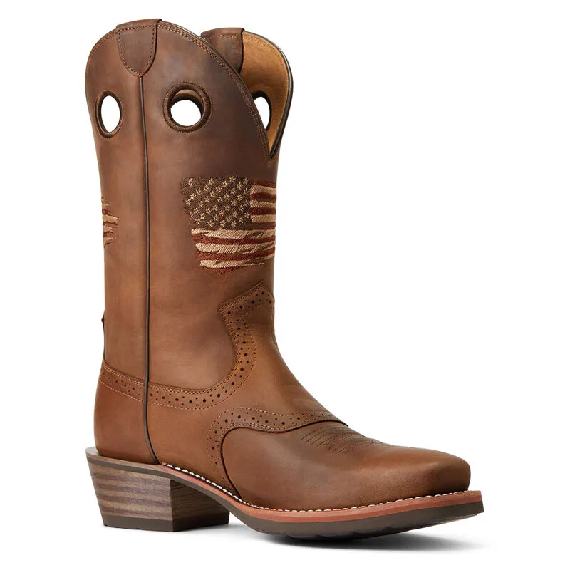 Ariat® Men's Distressed Brown Roughstock Patriot Cowboy Boots