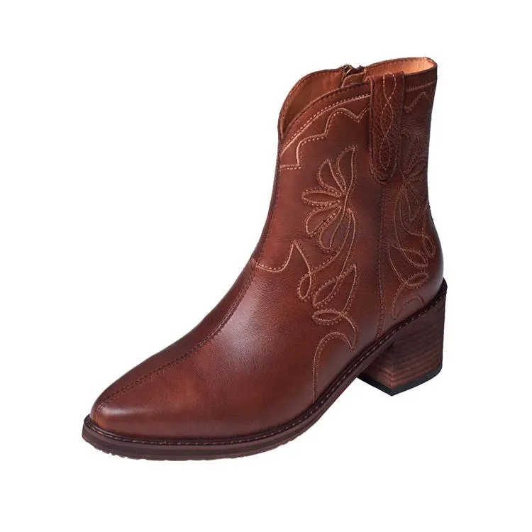 Babakud Women Autumn Leather Embroidered Design Boots