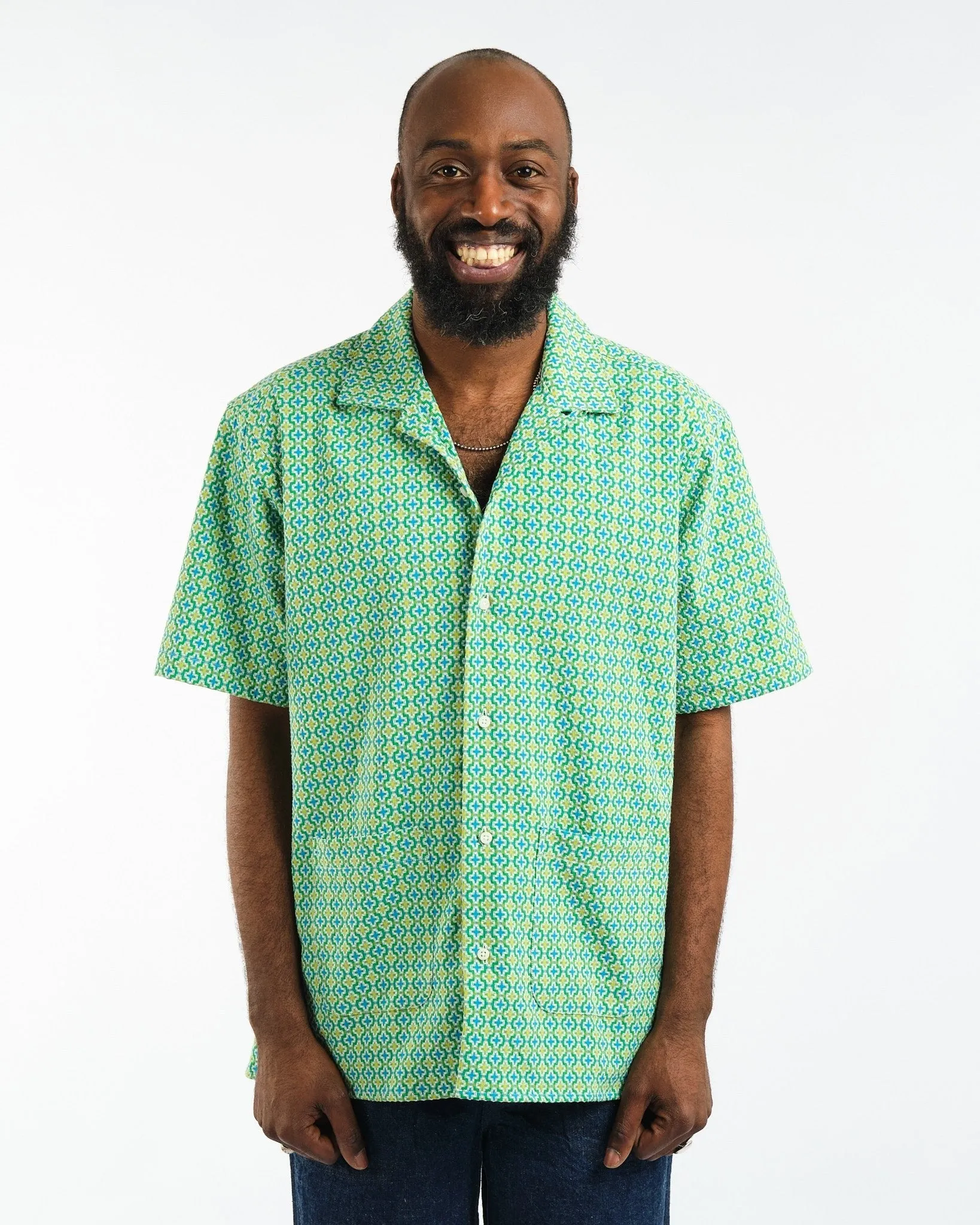 Beach Shirt Green Summer Ready Jaquard