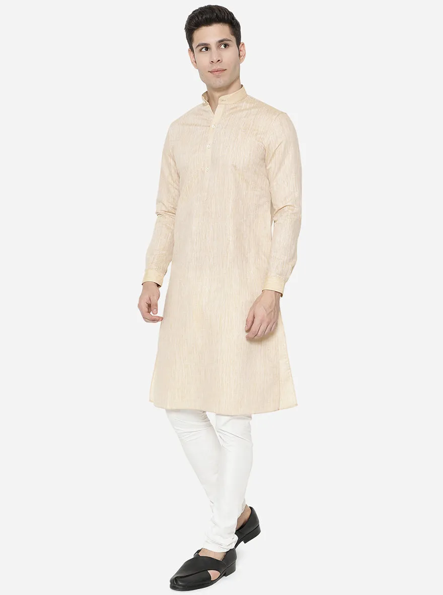 Beige Solid Regular Fit Modi Kurta | JadeBlue