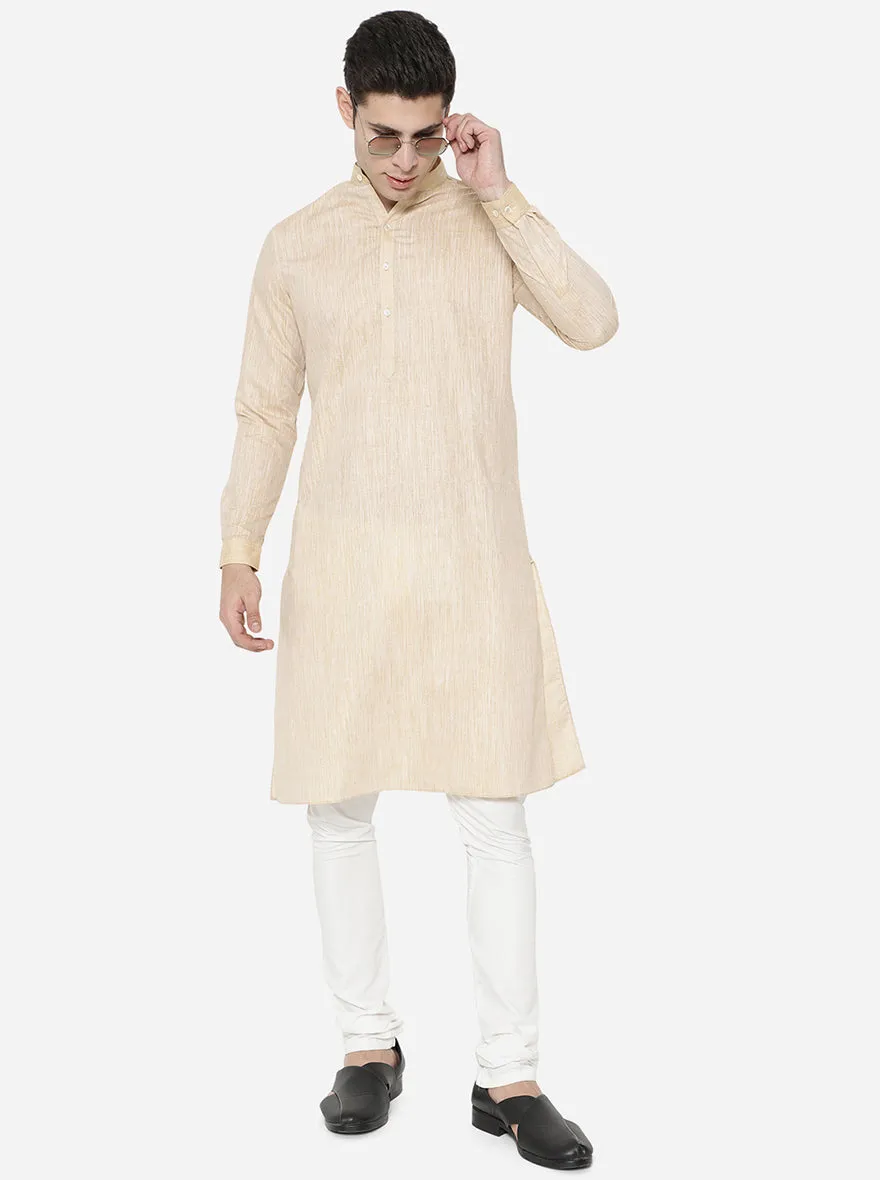 Beige Solid Regular Fit Modi Kurta | JadeBlue