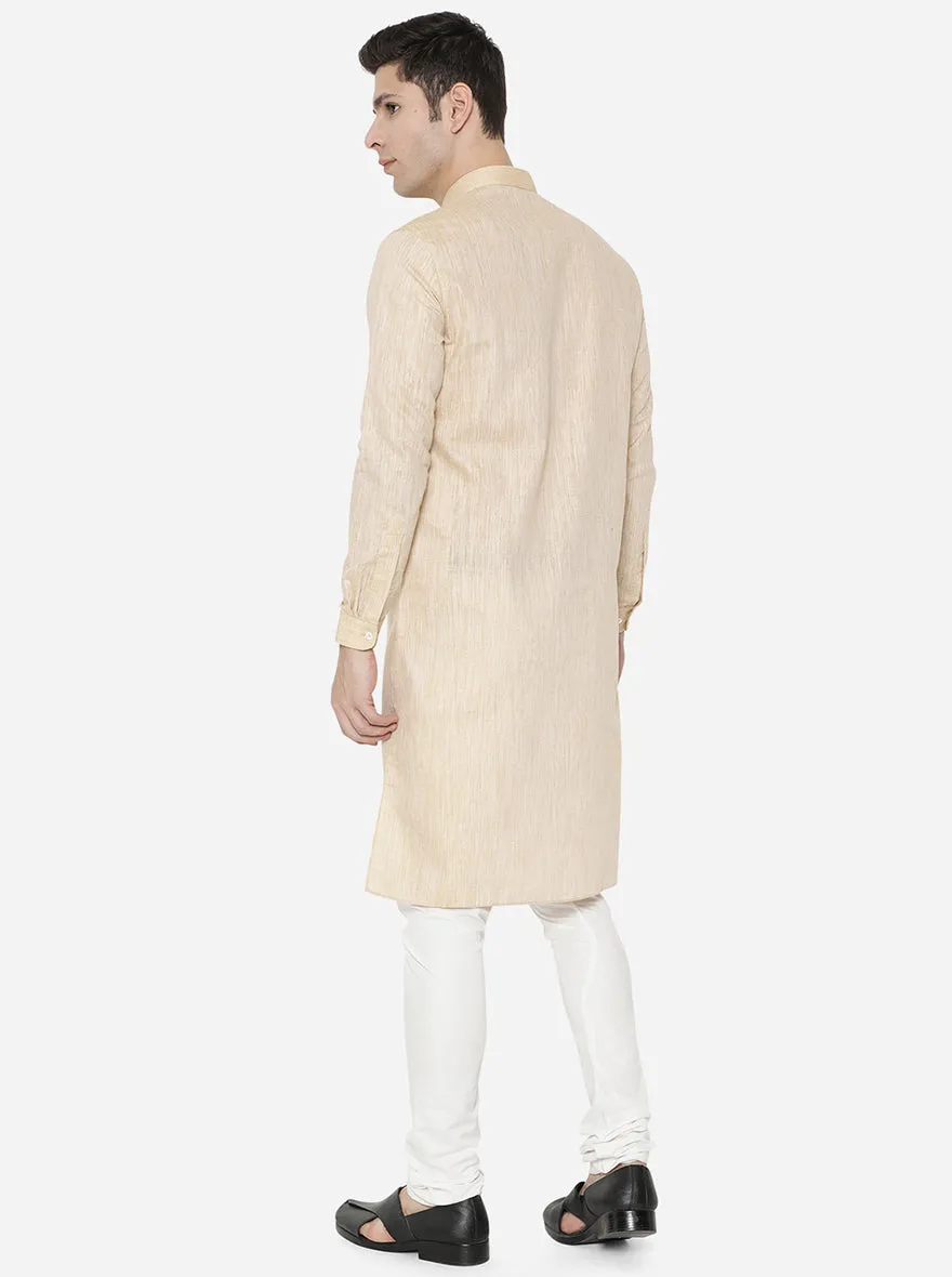 Beige Solid Regular Fit Modi Kurta | JadeBlue