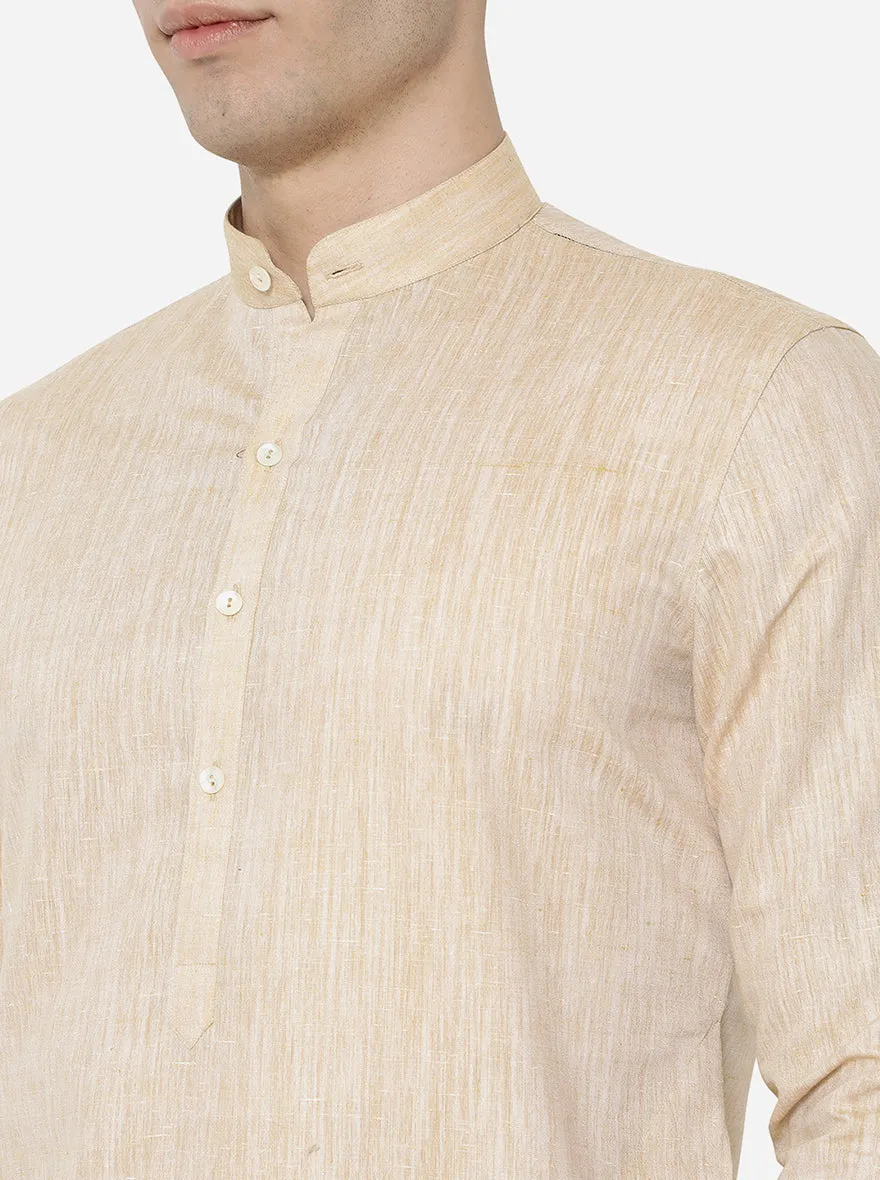 Beige Solid Regular Fit Modi Kurta | JadeBlue