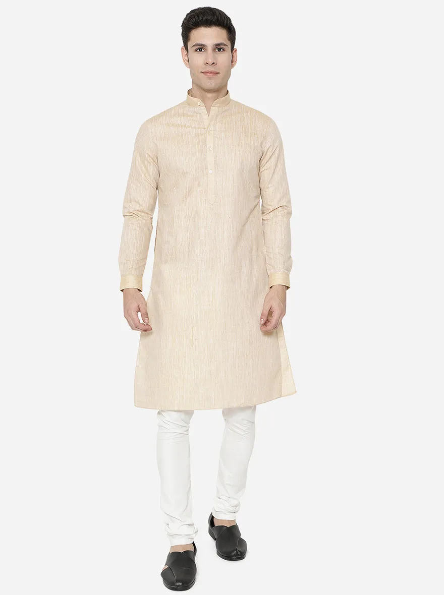 Beige Solid Regular Fit Modi Kurta | JadeBlue