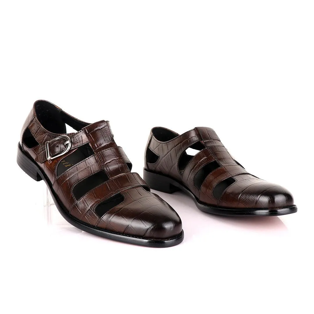 Berluti striped leather Men's Shoe-Coffee