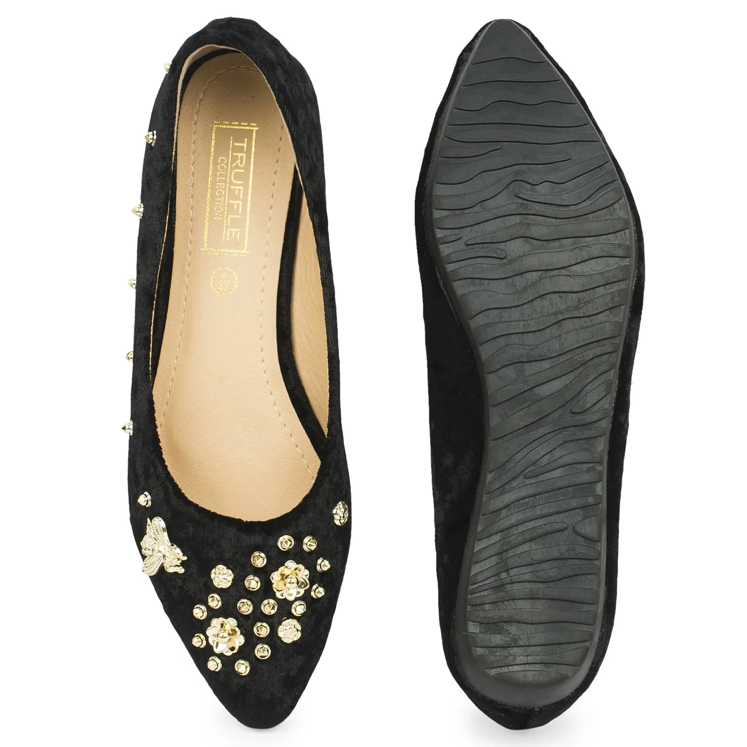 Black Diamonte Ballerina Flats