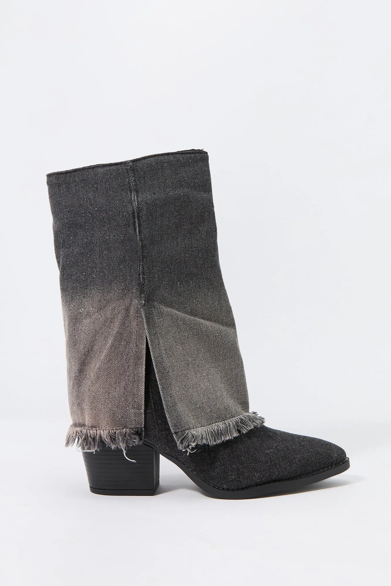 Bottes à talon effilé avec revers en denim