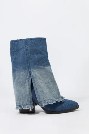 Bottes à talon effilé avec revers en denim