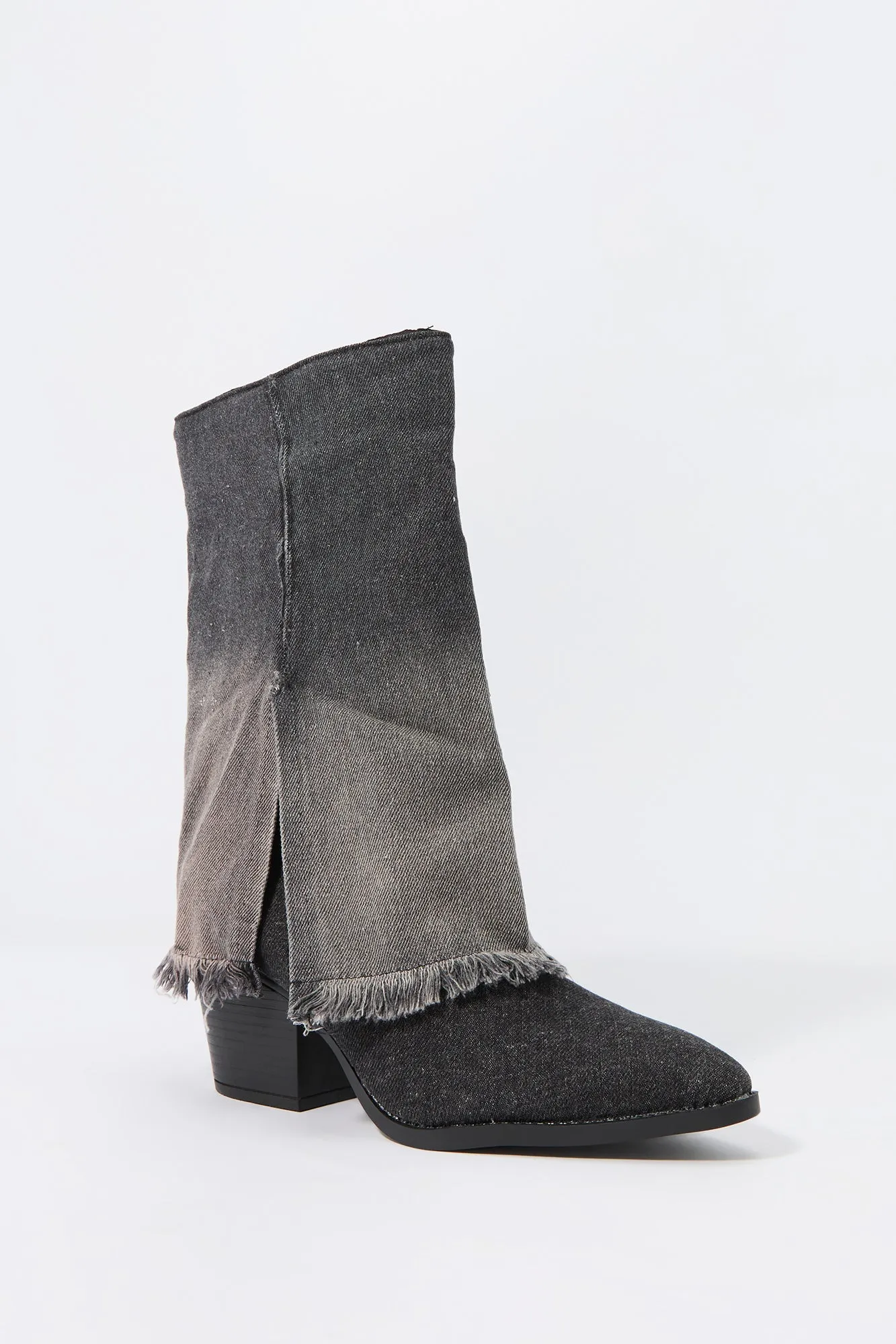 Bottes à talon effilé avec revers en denim