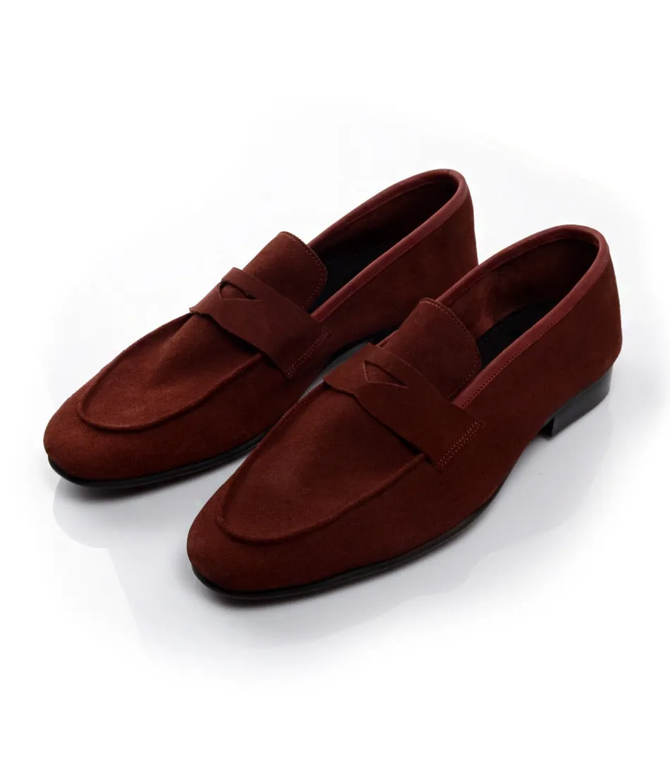 Burgundy Suede Penny Loafers - Ultra-Flex