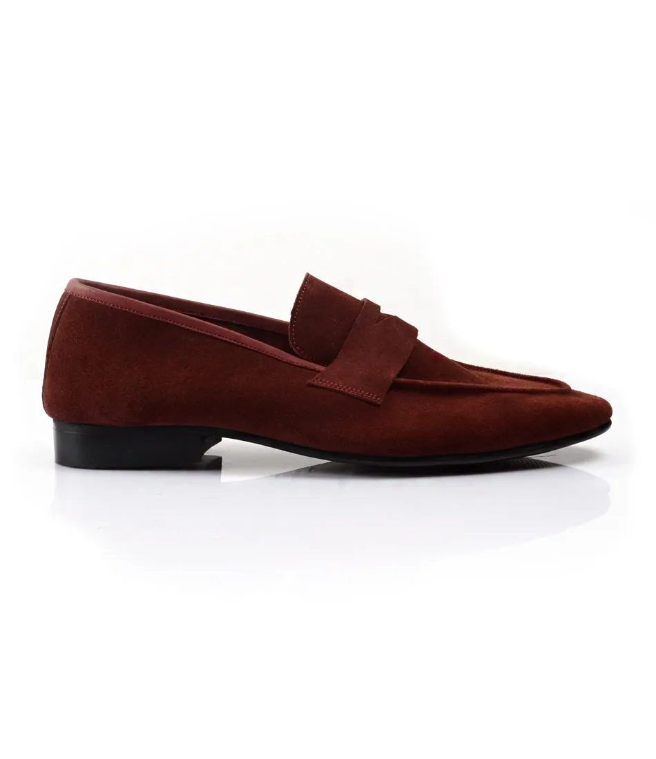 Burgundy Suede Penny Loafers - Ultra-Flex