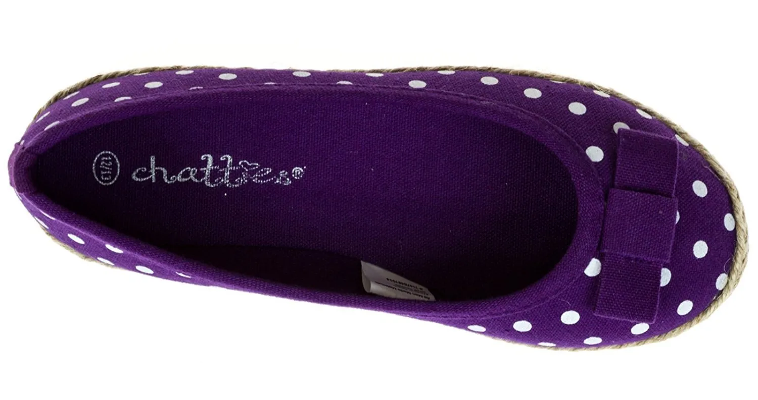 Chatties Girls Printed Canvas Espadrille Flats Size 1/2 - Purple Polka Dots