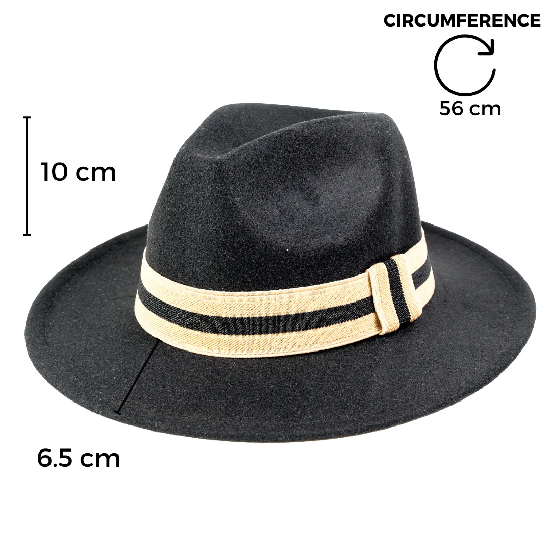 Chokore Pinched Crown Fedora Hat with Elastic Band (Black)