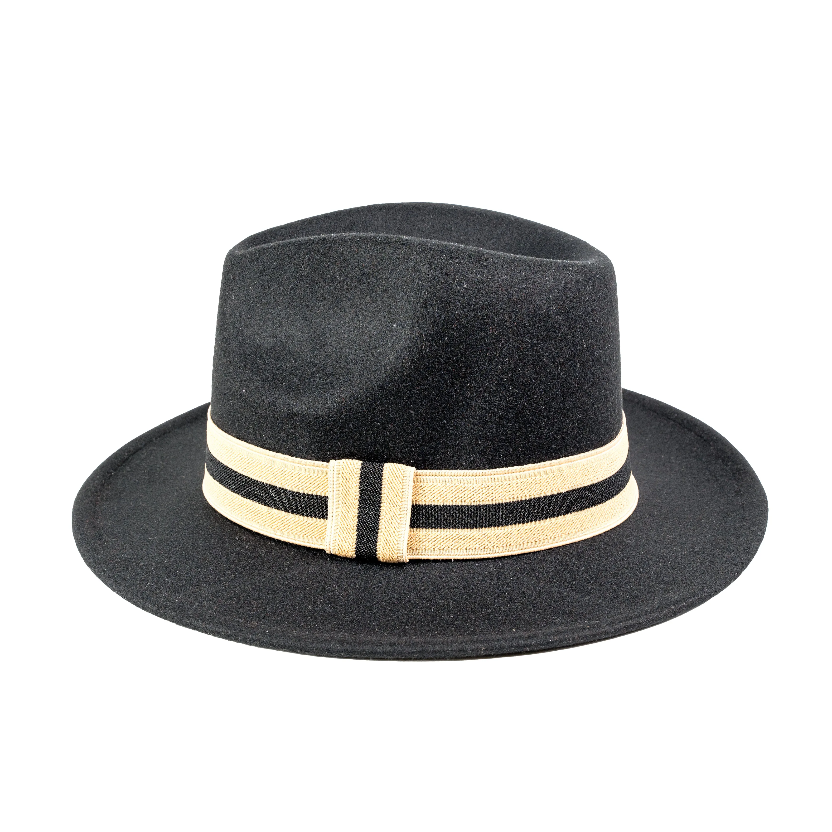 Chokore Pinched Crown Fedora Hat with Elastic Band (Black)