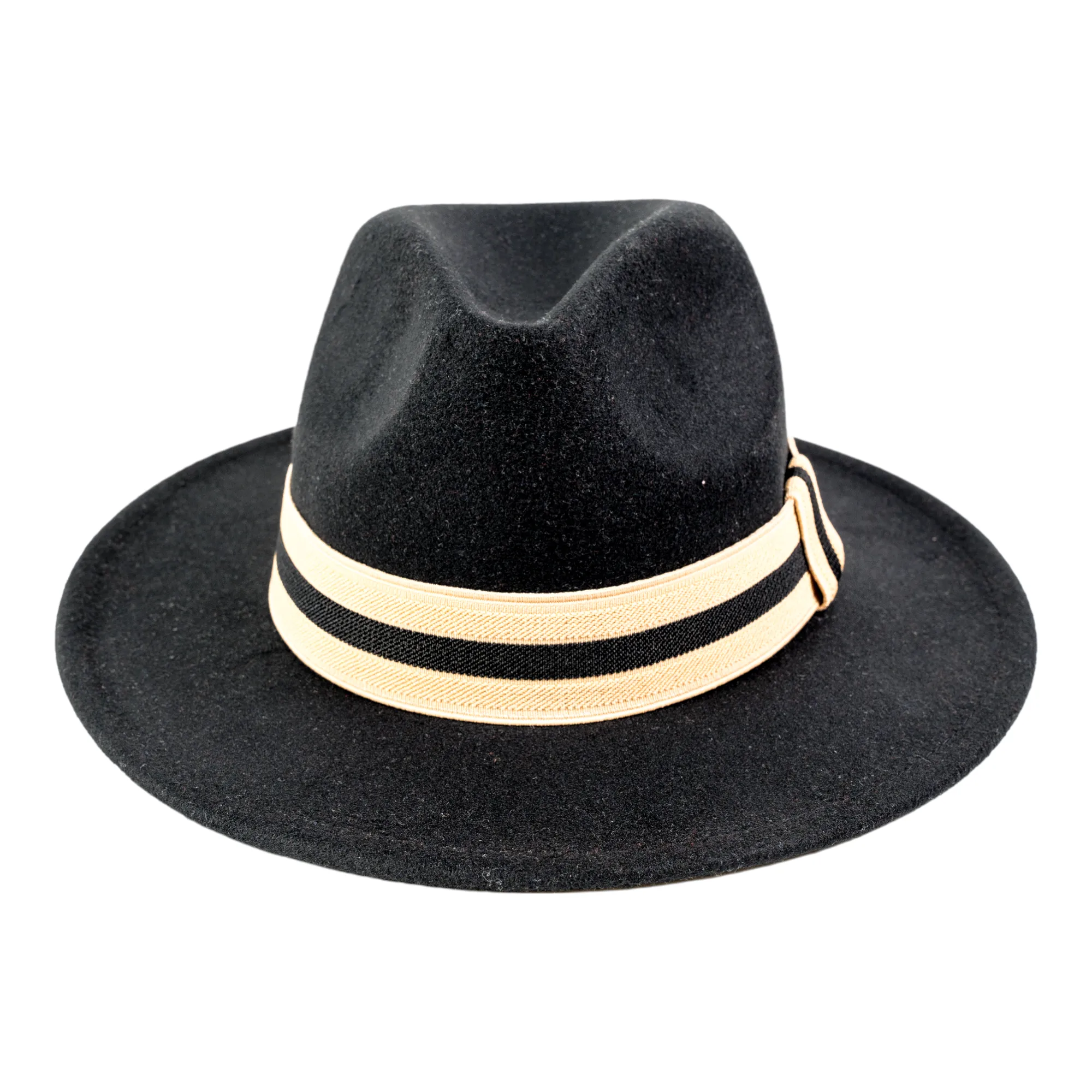 Chokore Pinched Crown Fedora Hat with Elastic Band (Black)