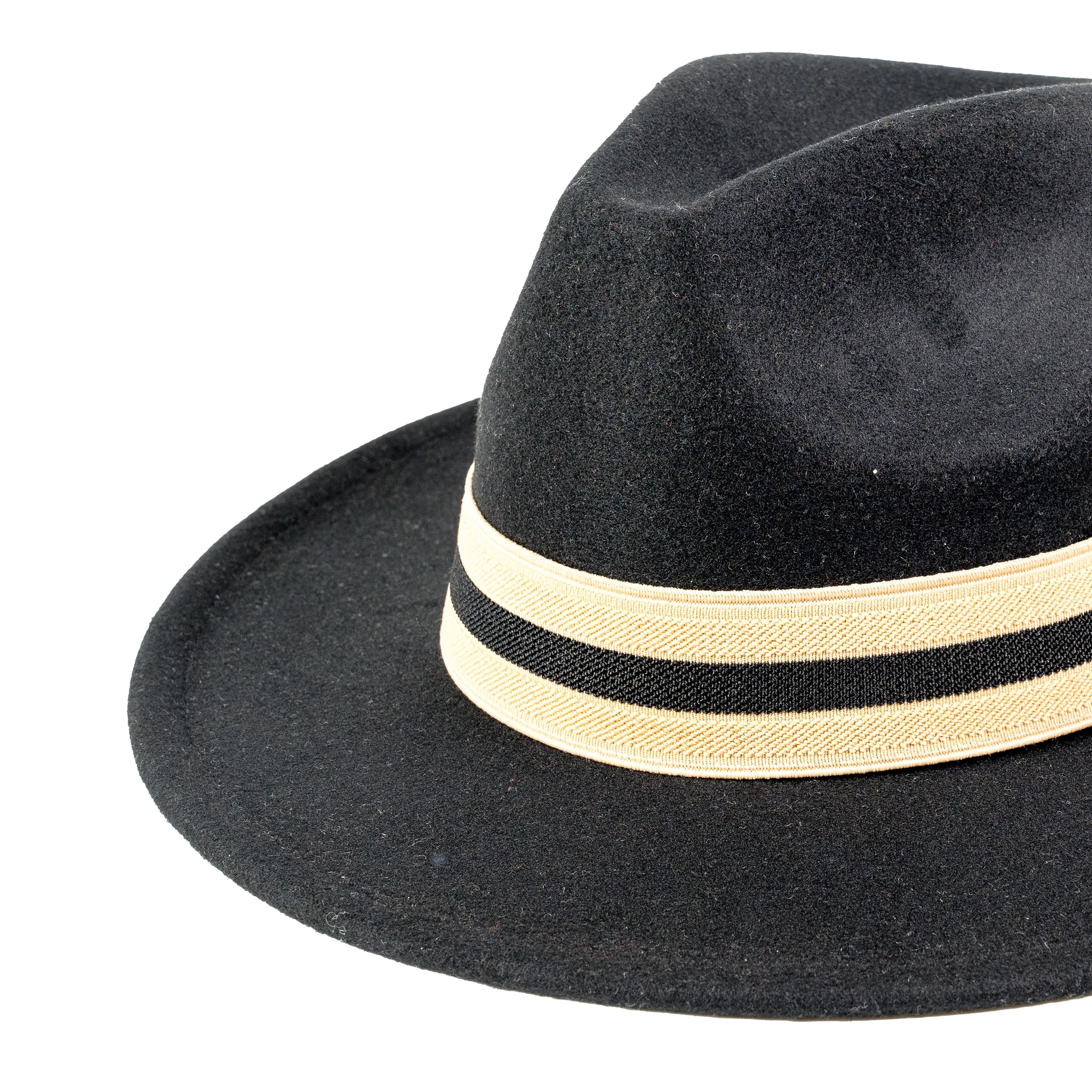 Chokore Pinched Crown Fedora Hat with Elastic Band (Black)