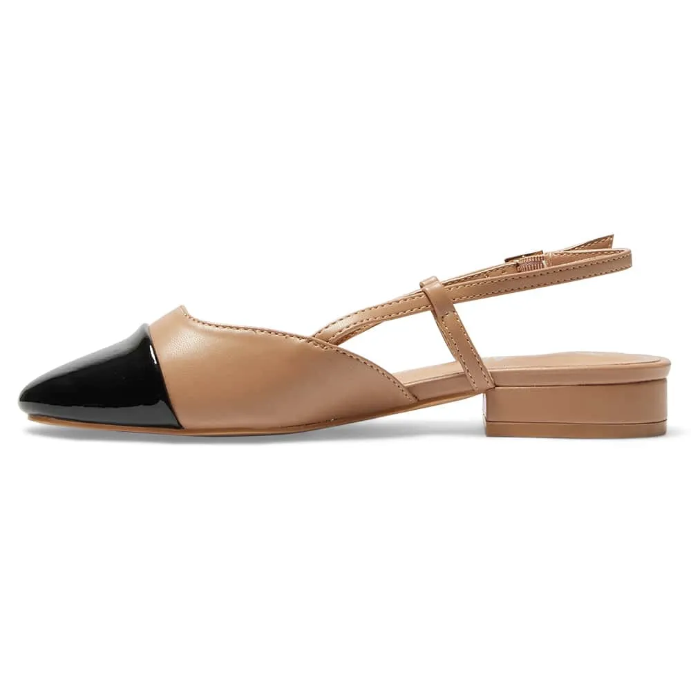 Cleo Flat in Black And Camel Patent