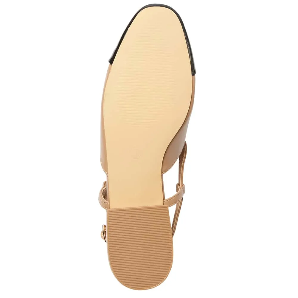 Cleo Flat in Black And Camel Patent