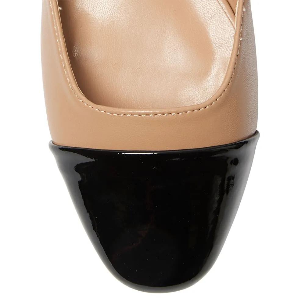 Cleo Flat in Black And Camel Patent