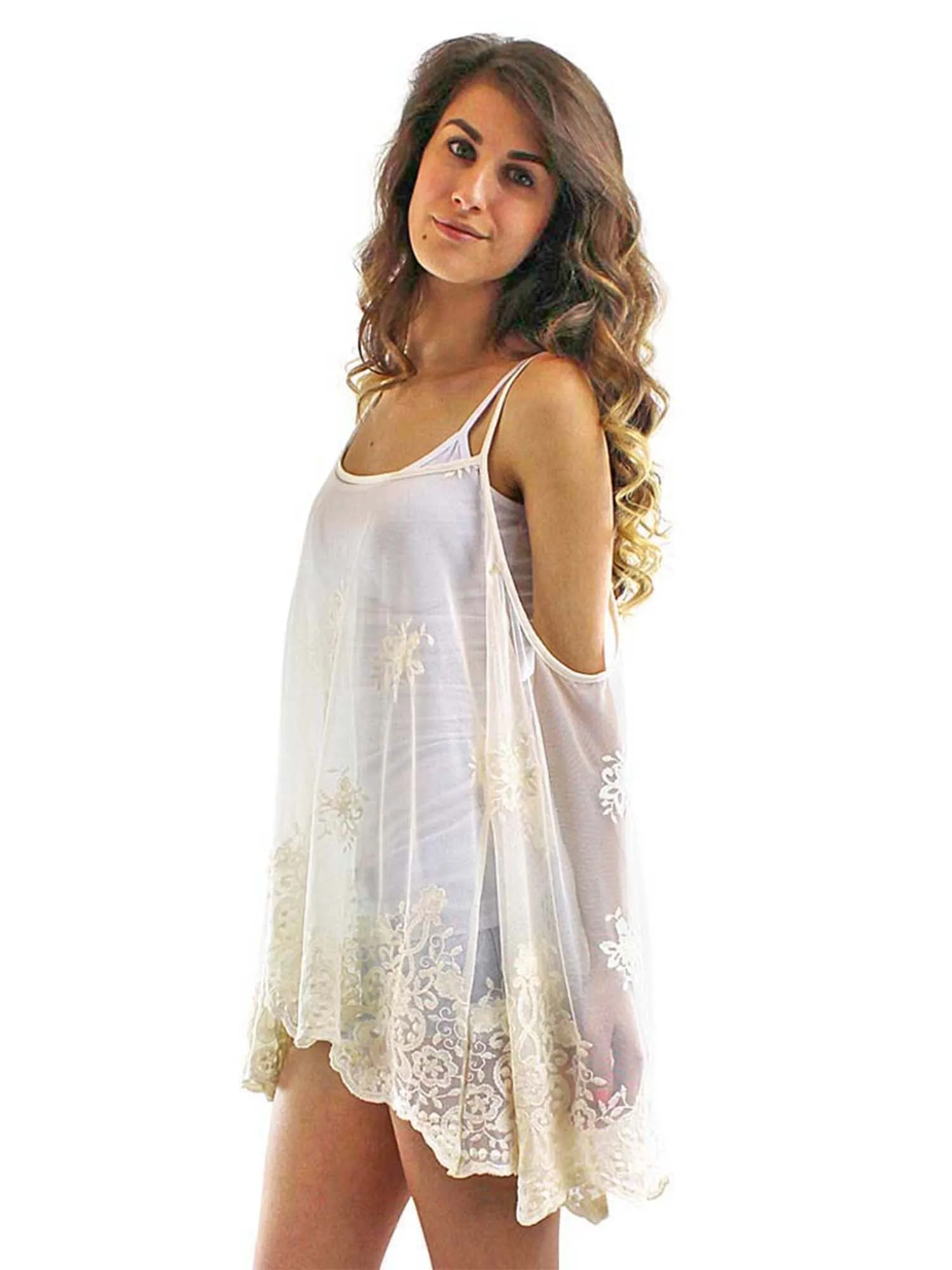 Flared Off The Shoulder Sheer Lacey Cover Up Top