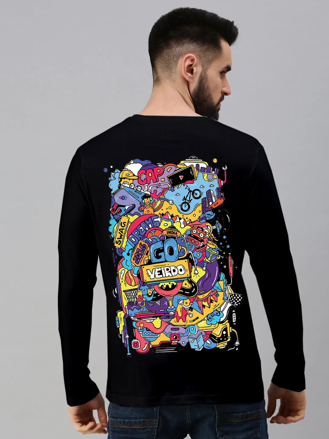 Full Sleeve Printed Doodle Full Sleeve T-Shirt