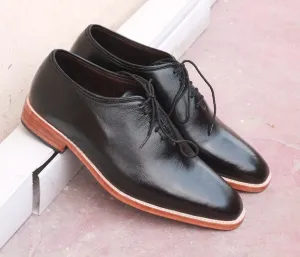 Handmade Men's Black Whole Cut Leather Shoes, Men Lace Up Dress Formal Shoes