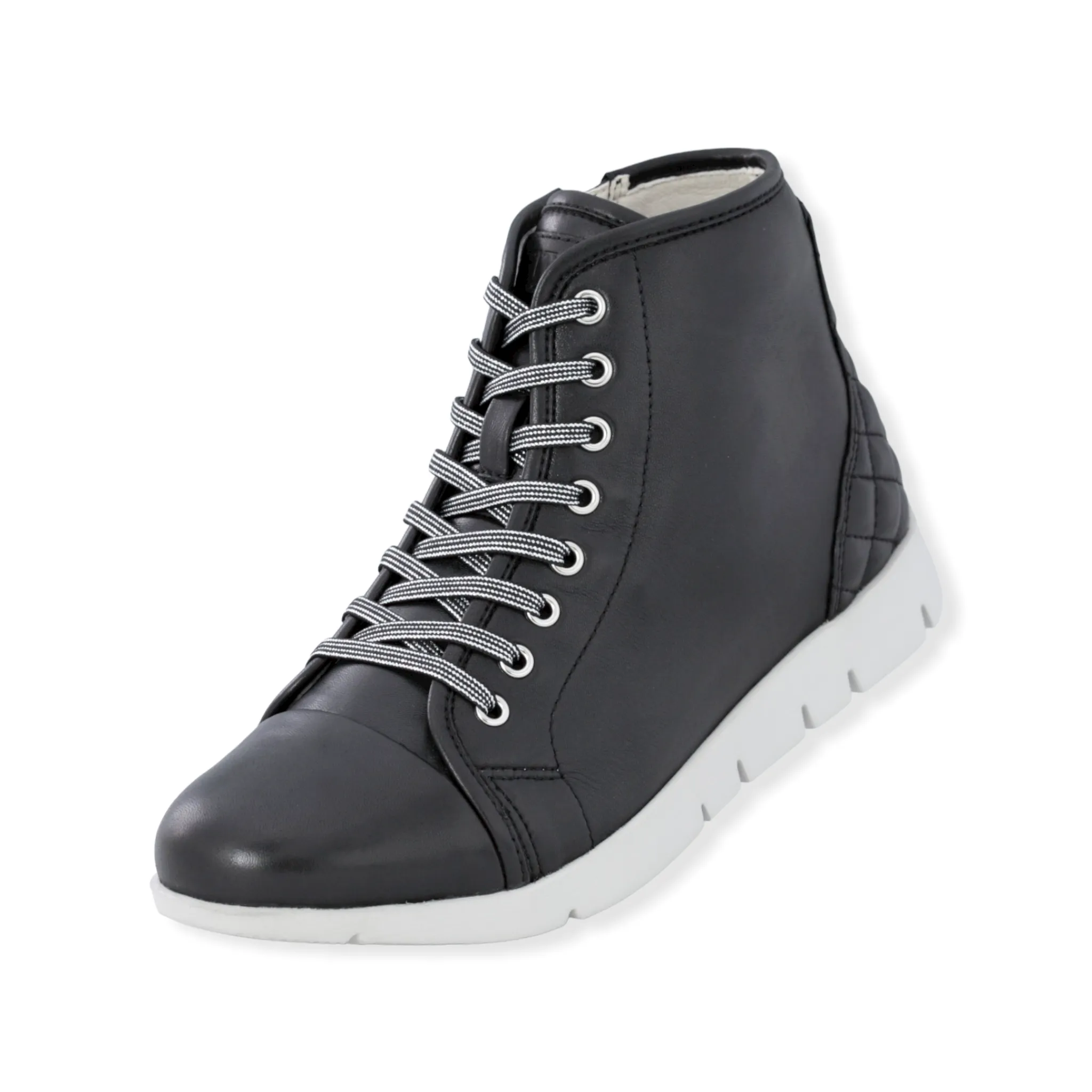 High-cut lace-up sheepskin leather sneakers with zipper  #FJ085