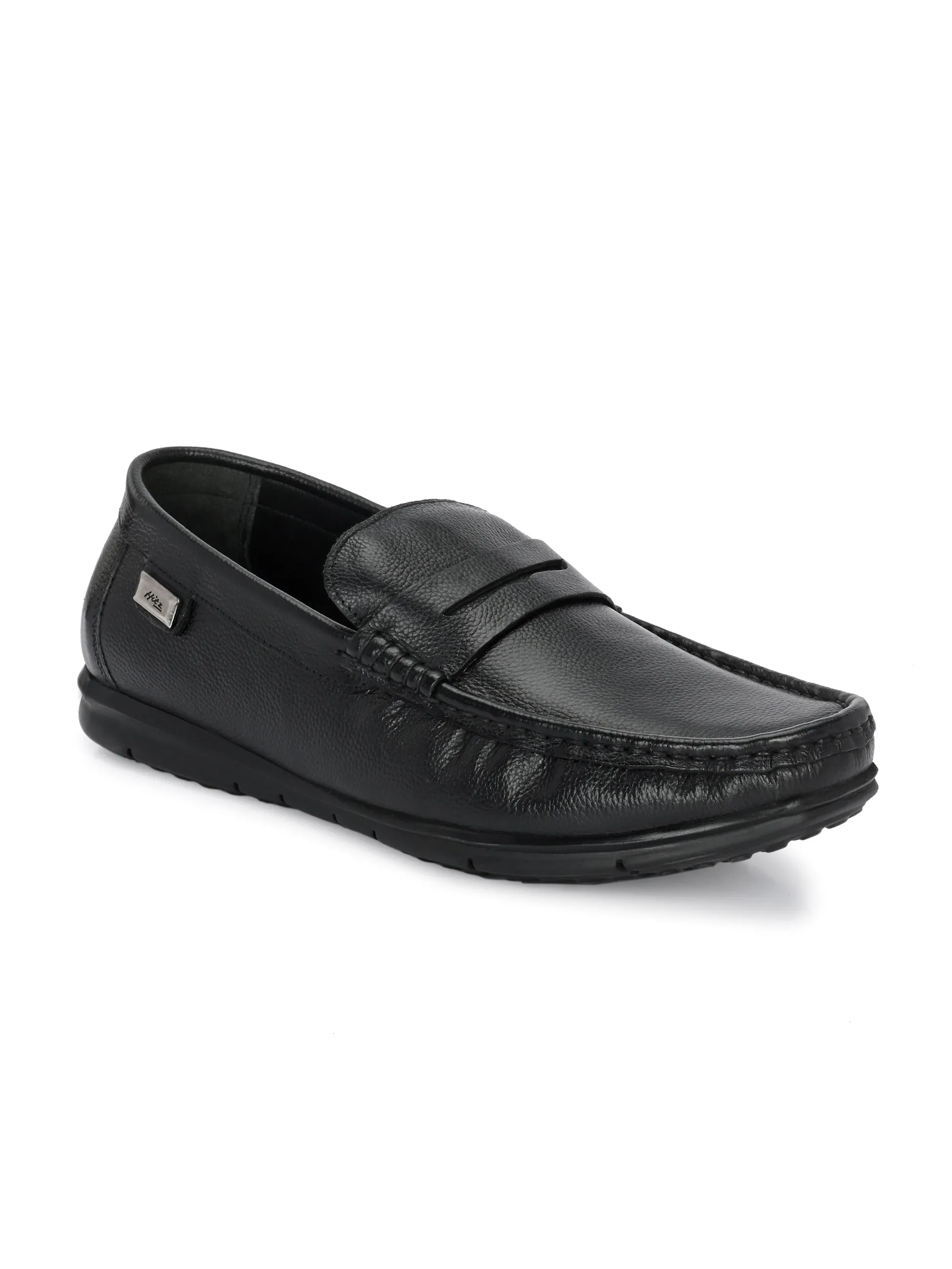 Hitz Men's Black Leather Casual loafers