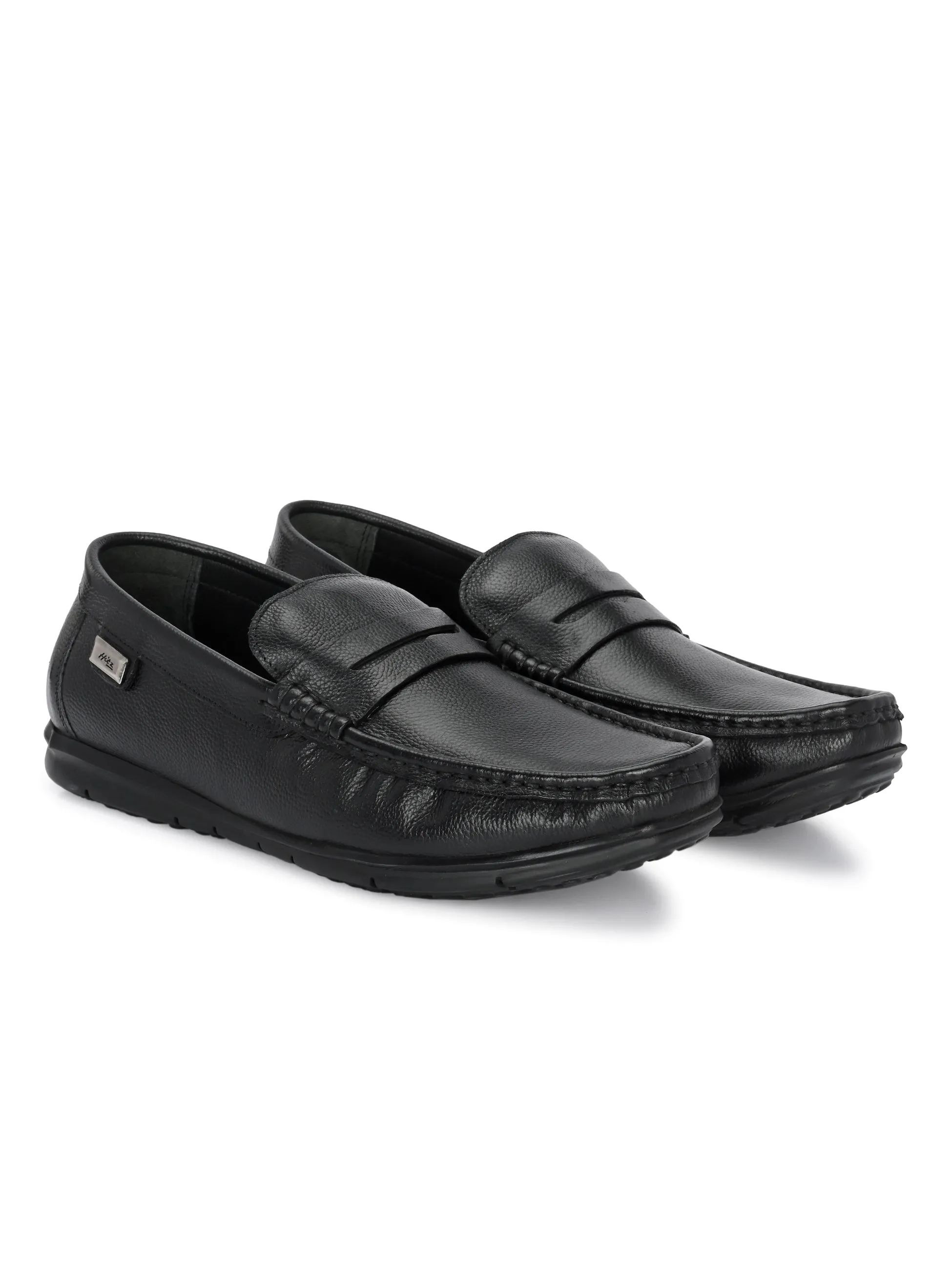 Hitz Men's Black Leather Casual loafers