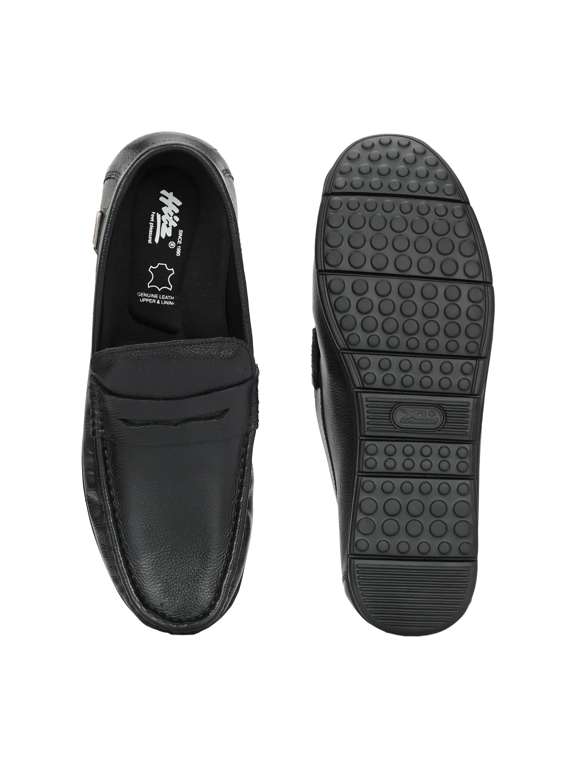 Hitz Men's Black Leather Casual loafers