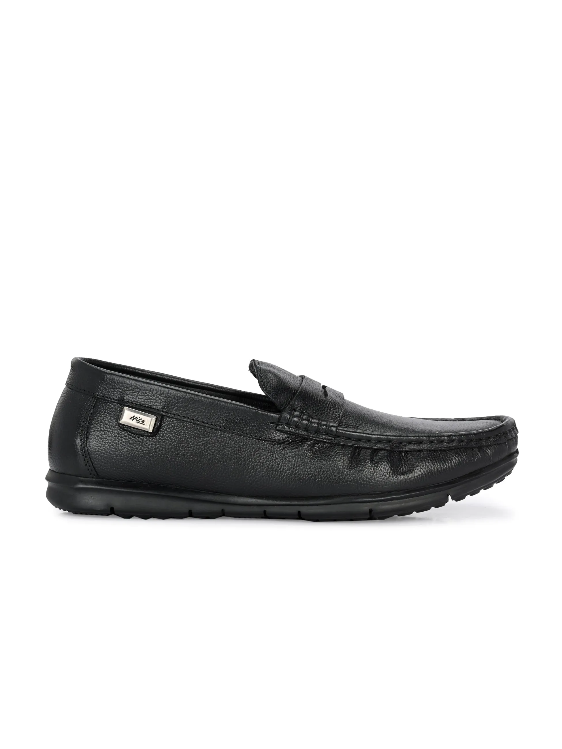 Hitz Men's Black Leather Casual loafers