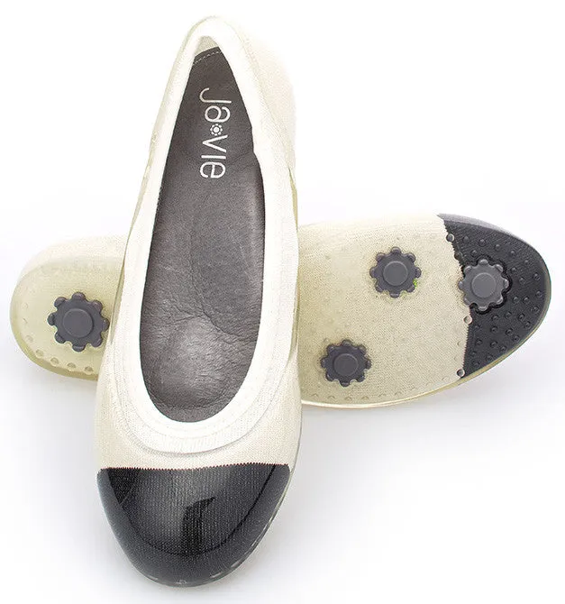 ja-vie black cap/white jelly flats shoes