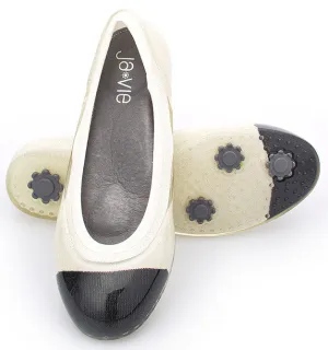 ja-vie black cap/white jelly flats shoes