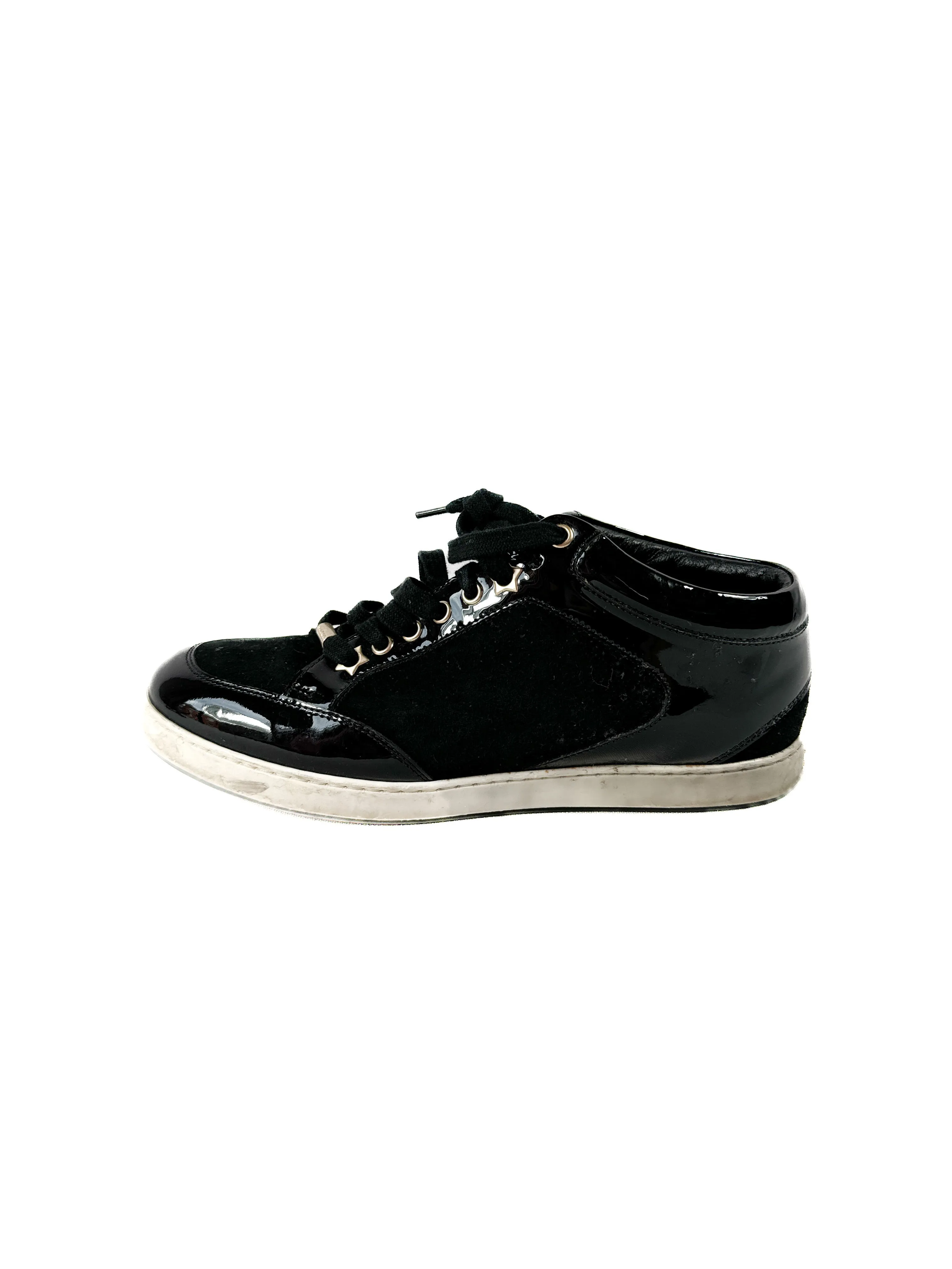 Jimmy Choo black suede & patent leather Miami sneakers size 38