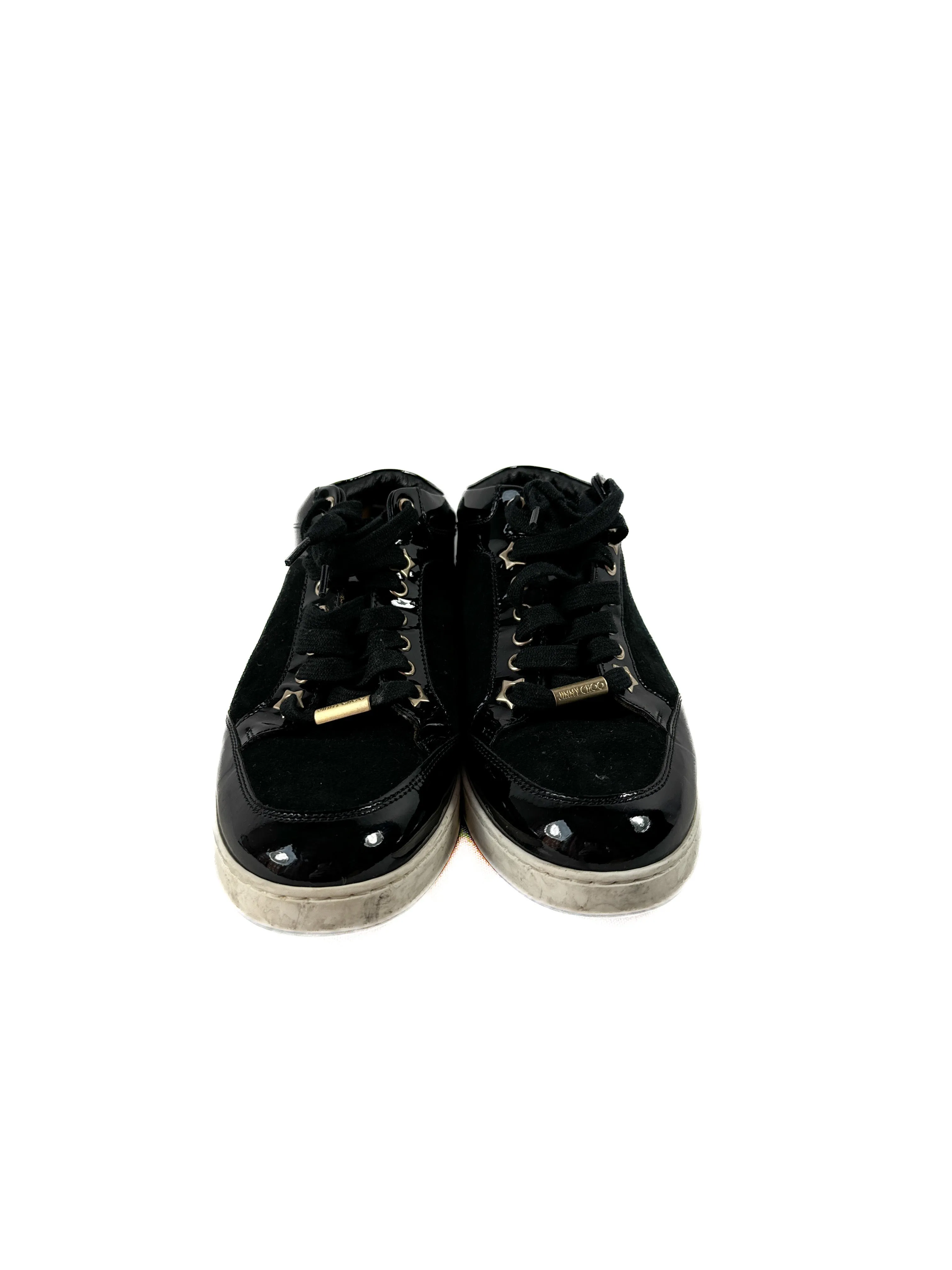 Jimmy Choo black suede & patent leather Miami sneakers size 38