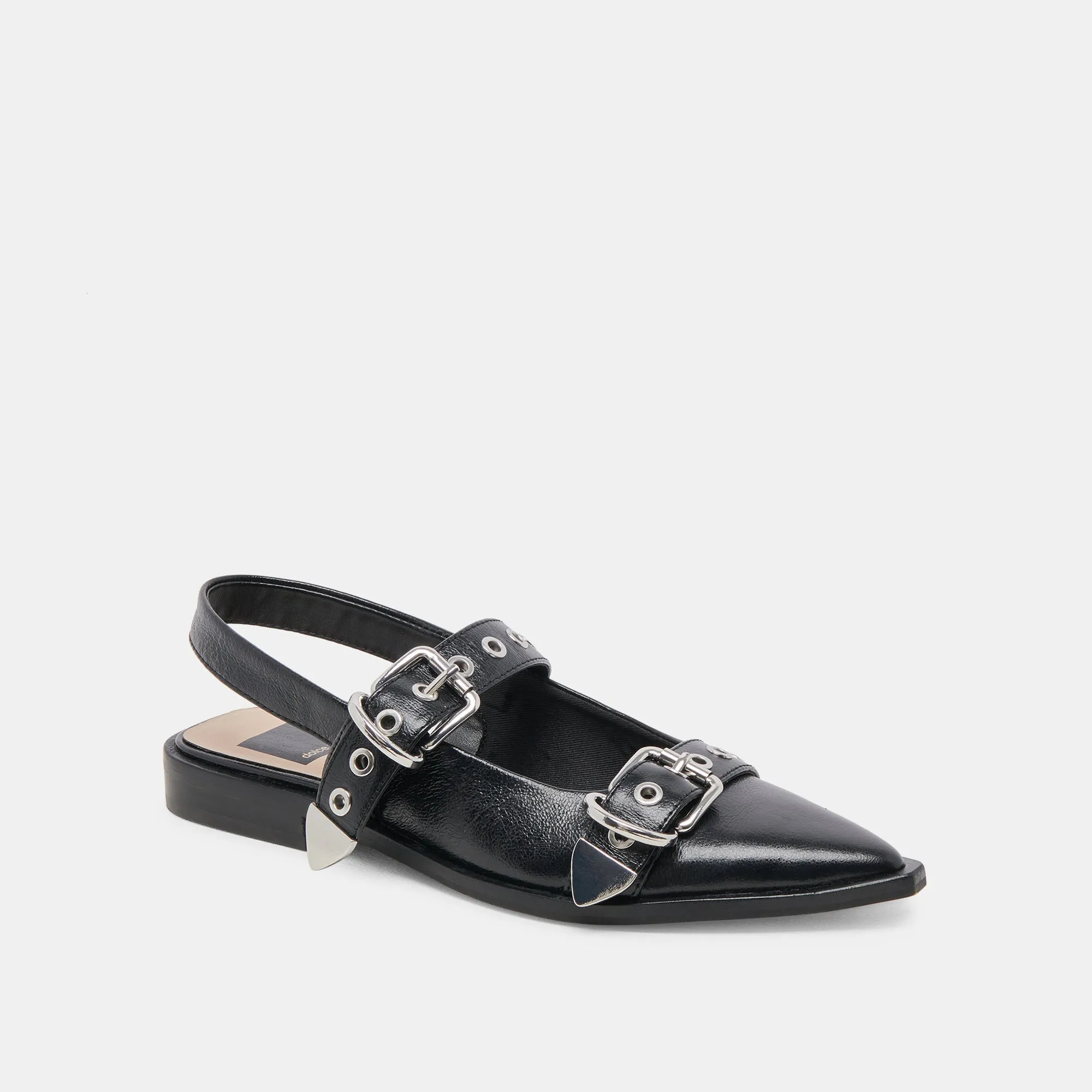 Midnight Crinkle Patent Label Flats