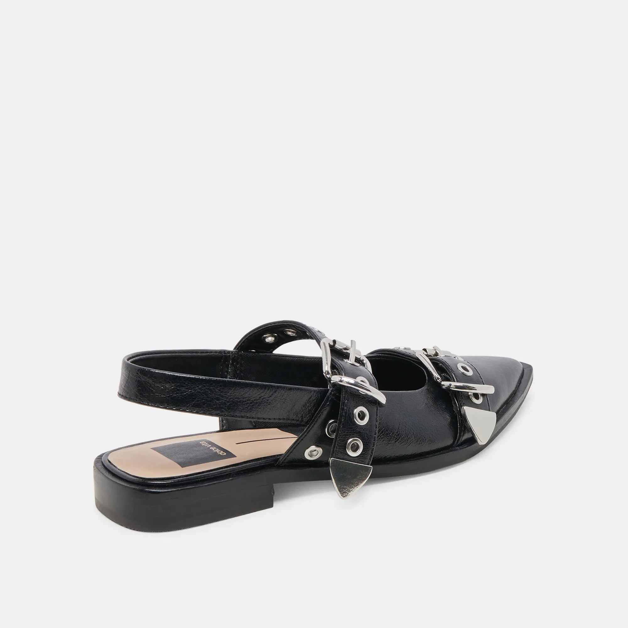 Midnight Crinkle Patent Label Flats