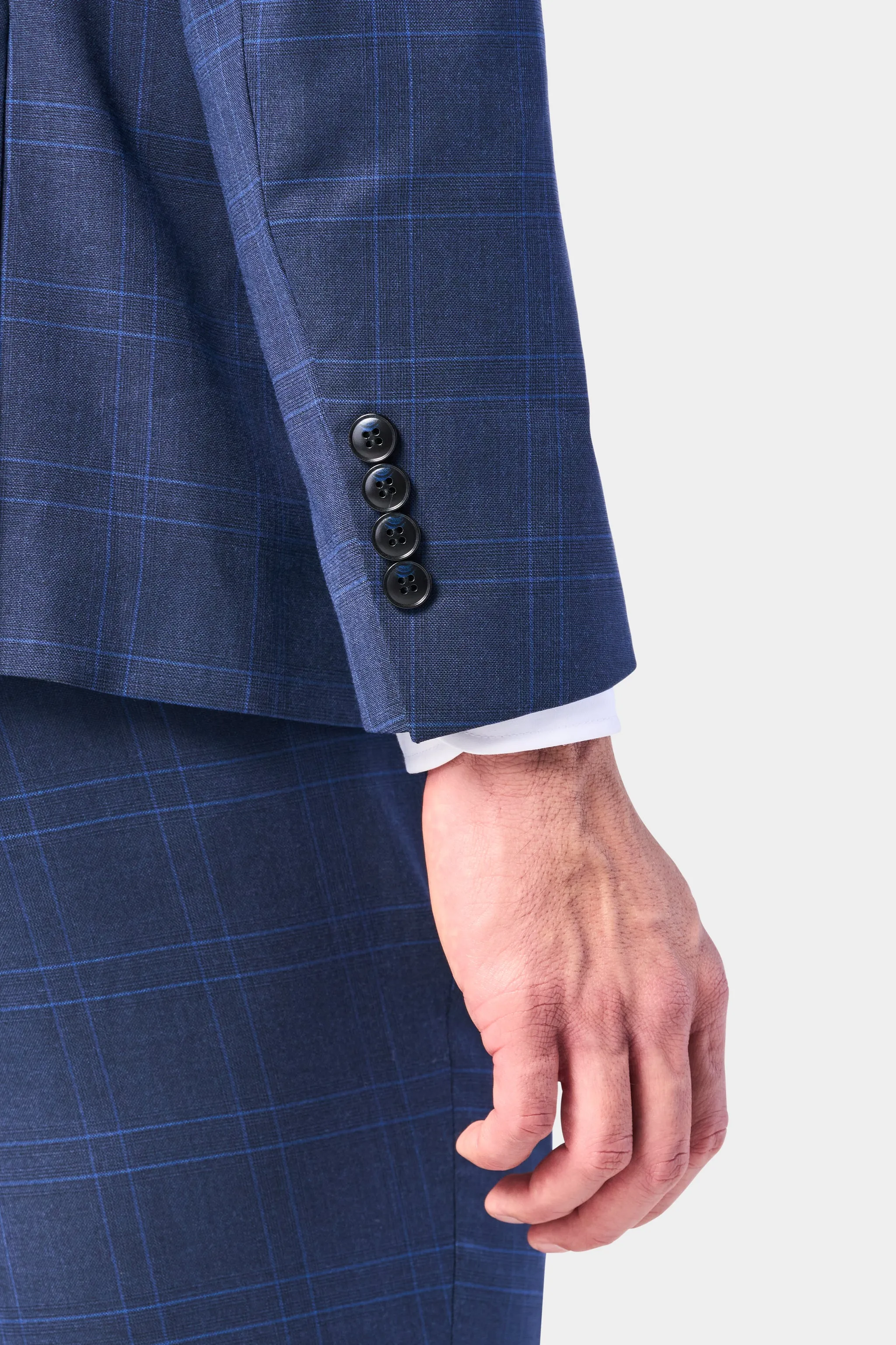 Medium Blue Plaid 3 Piece Suit