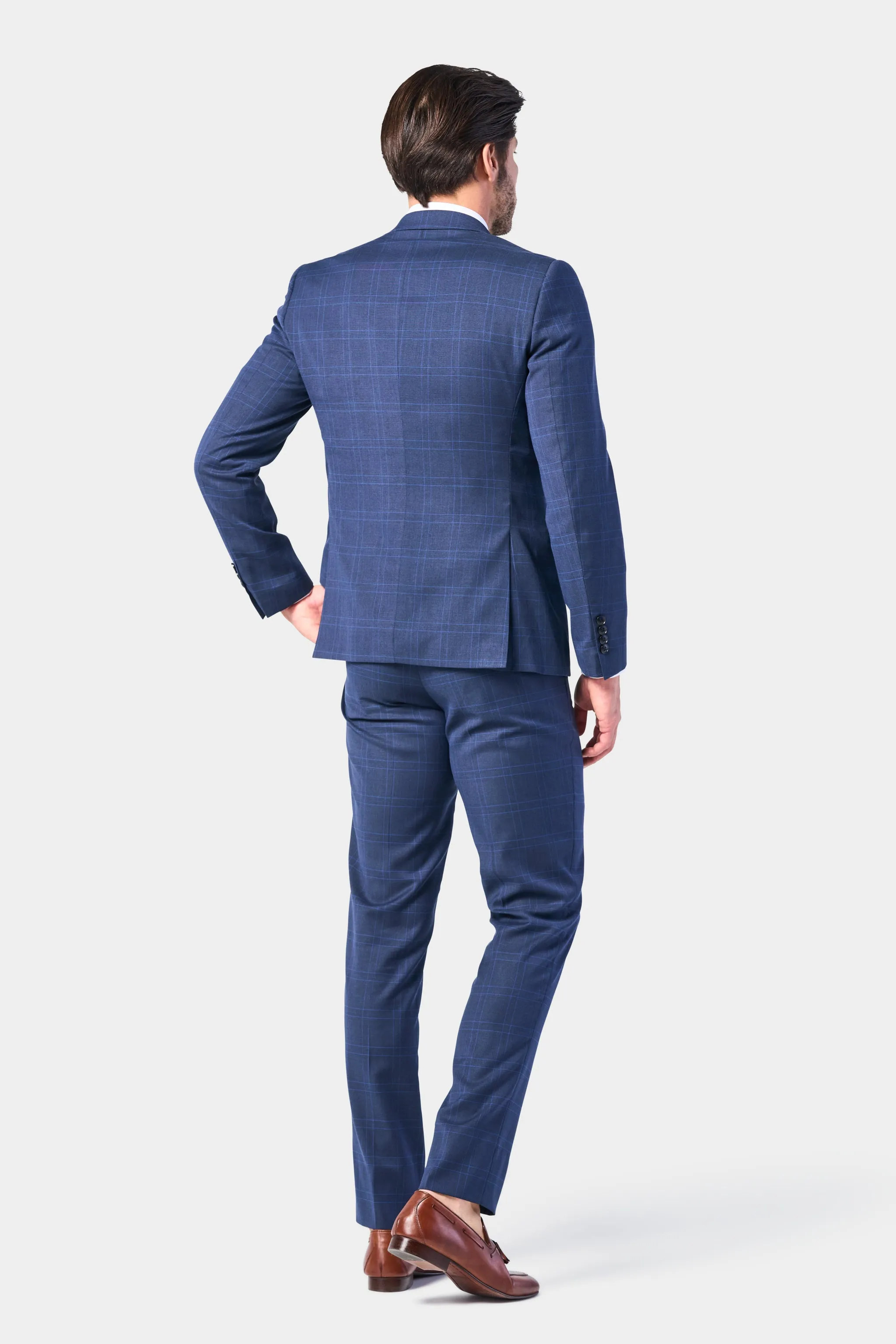 Medium Blue Plaid 3 Piece Suit