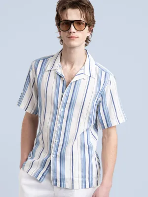 Navy/White Striped Short Sleeve Kent Collar Shirt