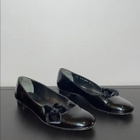 Robert Clergerie Black Patent Flower Flats