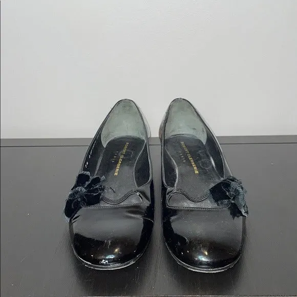 Robert Clergerie Black Patent Flower Flats