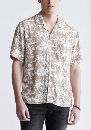 Sandro Men's Short Sleeve Shirt, White and Tan - BM24364