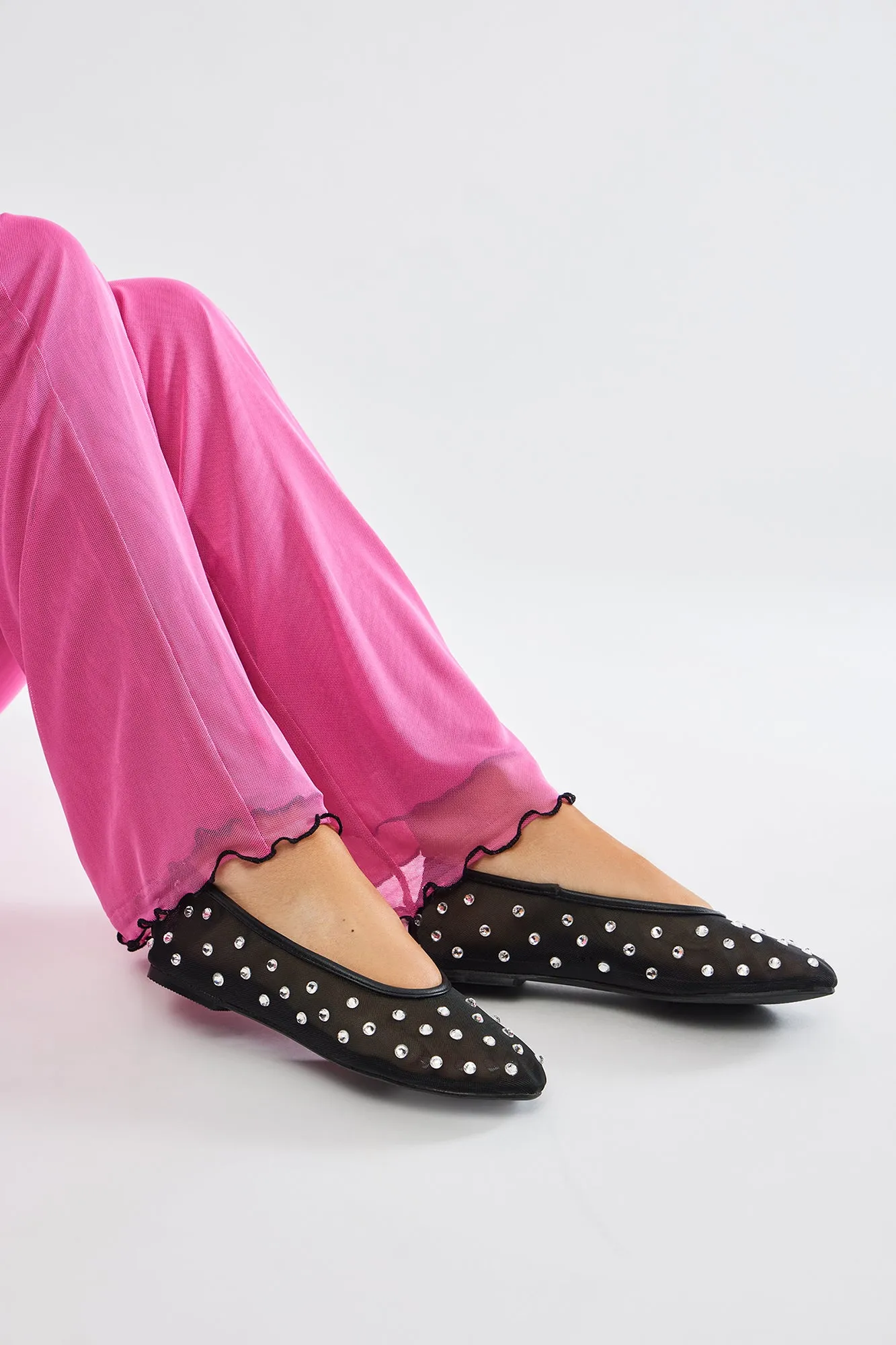 See Me Again Rhinestone Ballet Flats - Black