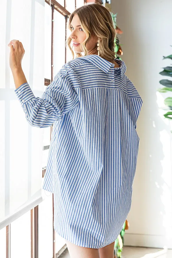 Striped Button Down High-Low Hem Shirt - Online Exclusive