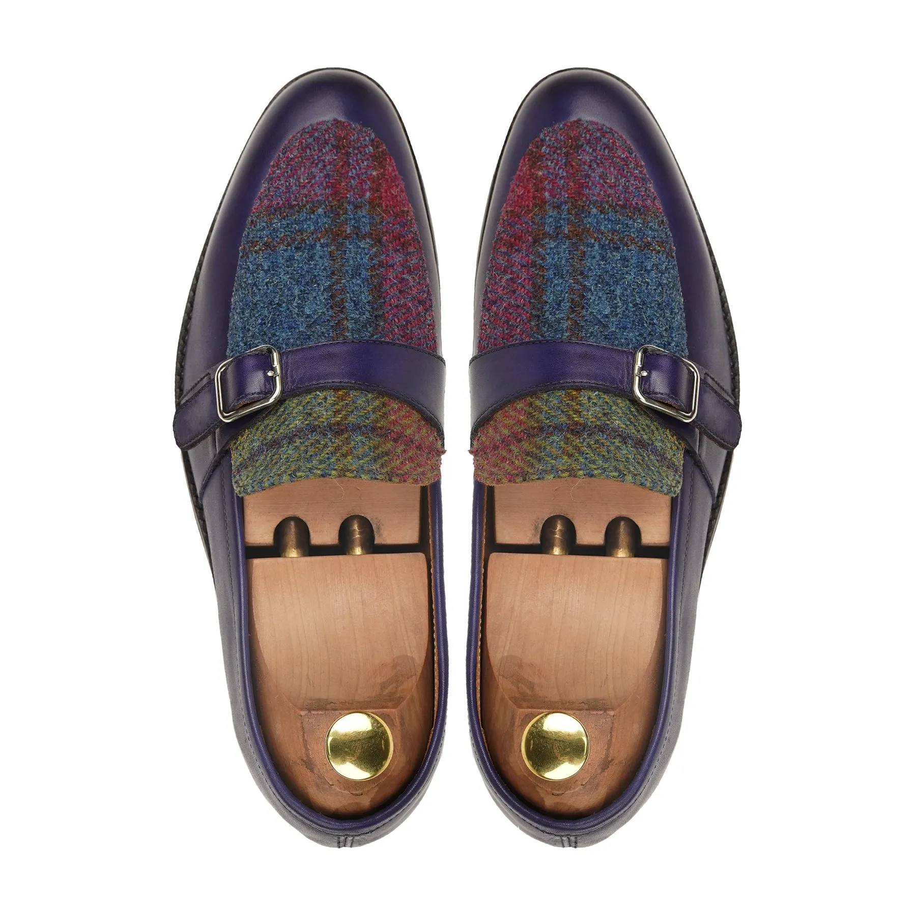 Takefu - Men's Blue Calf Leather and Harris Tweed Loafer