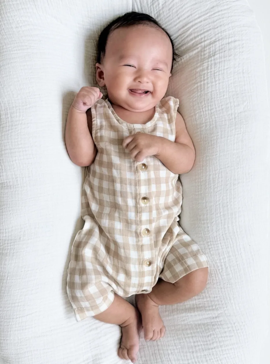 Tan Gingham Bay Romper